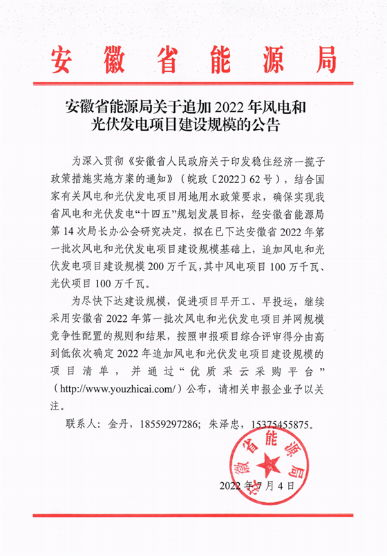 再加1GW光伏+1GW風(fēng)電！安徽2022年風(fēng)光項目建設(shè)規(guī)模擬至5GW！