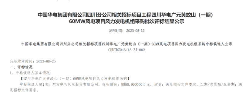 160MW！華電2個風(fēng)電項目候選人公示